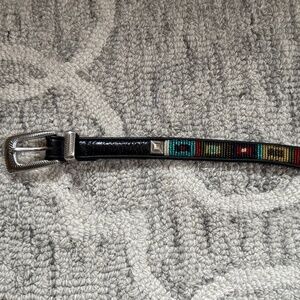 Brighton 03501 Black Leather Southwest Beaded Belt Women’s 33”